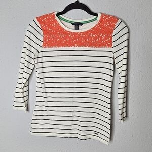 Tommy Hilfiger White Navy and Orange Lace 3/4 Sleeve‎ Top Size XS / TP